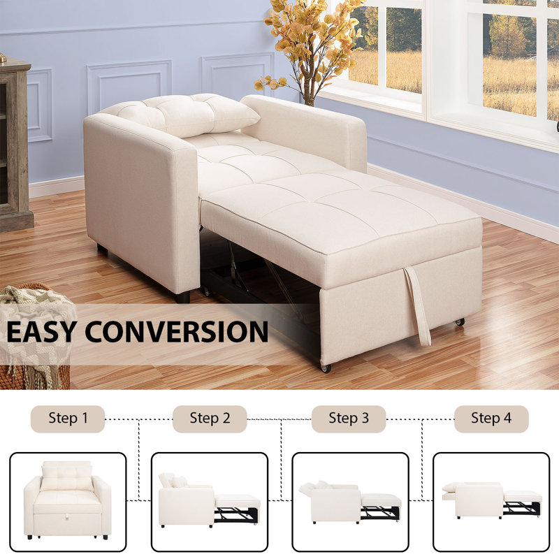 Ebern Designs Chirokitia 3 in 1 Convertible Chair Bed Lounger Sleeper Chair Bed Linen Sofa Bed Sleeper Armchair Reviews Wayfair